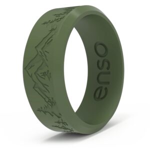 enso rings etched bevel silicone wedding ring - comfortable and flexible design for active lifestyle - pine peak, size 14