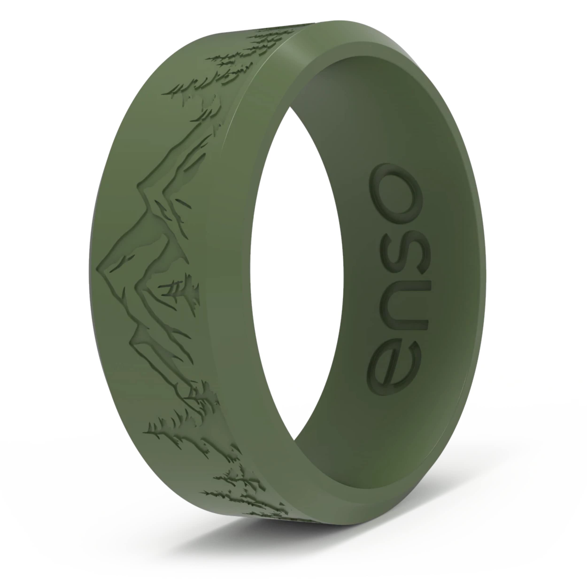 Enso Rings Etched Bevel Silicone Wedding Ring - Comfortable and Flexible Design for Active Lifestyle - Pine Peak, Size 14