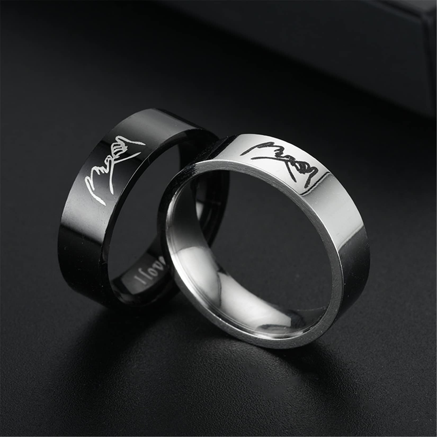 HMOOY Matching Rings for Couples, I Love You Promise Rings Hand in Hand Pinky Promise Ring Couples Rings Set for Him and Her Stainless Steel (Pinky Promise Ring Size 8)