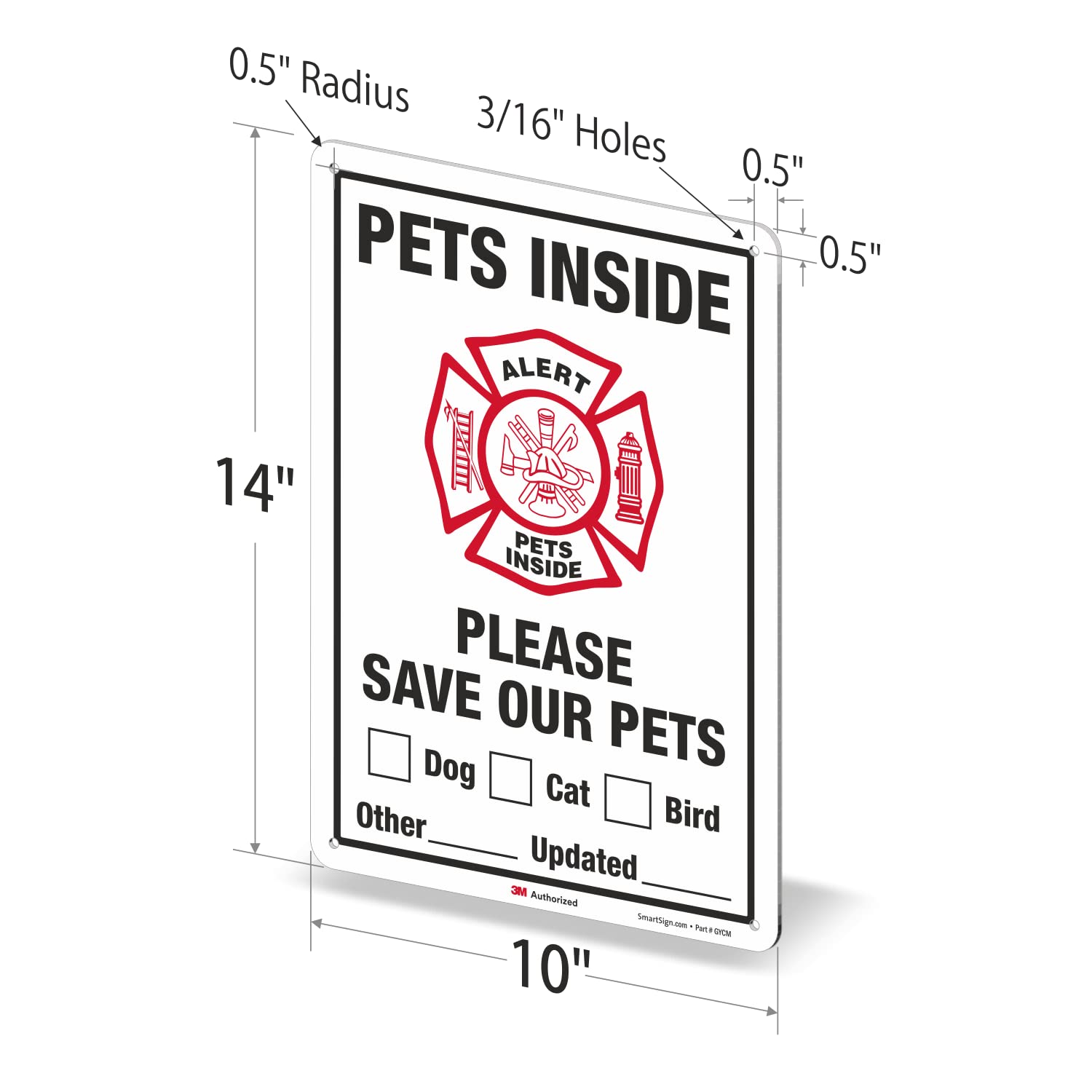 SmartSign 14 x 10 inch “Pets Inside - Please Save Our Pets” Write-On Metal Sign, 40 mil Aluminum, 3M Laminated Engineer Grade Reflective, Red/Black on White, Made in USA