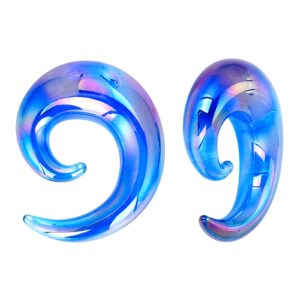 stuppendux 2pcs blue art glass tapers spiral shape ear tunnels plugs gagues stretchers for women men 1/2"(12mm)