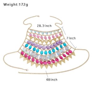 Bmirth Body Chain Rhinestone Pearl Bikini Chain Sexy Bar Chest Body Jewelry Rave Nightclub Party Festival Body Accessories for Women and Girls (Colorful-2)