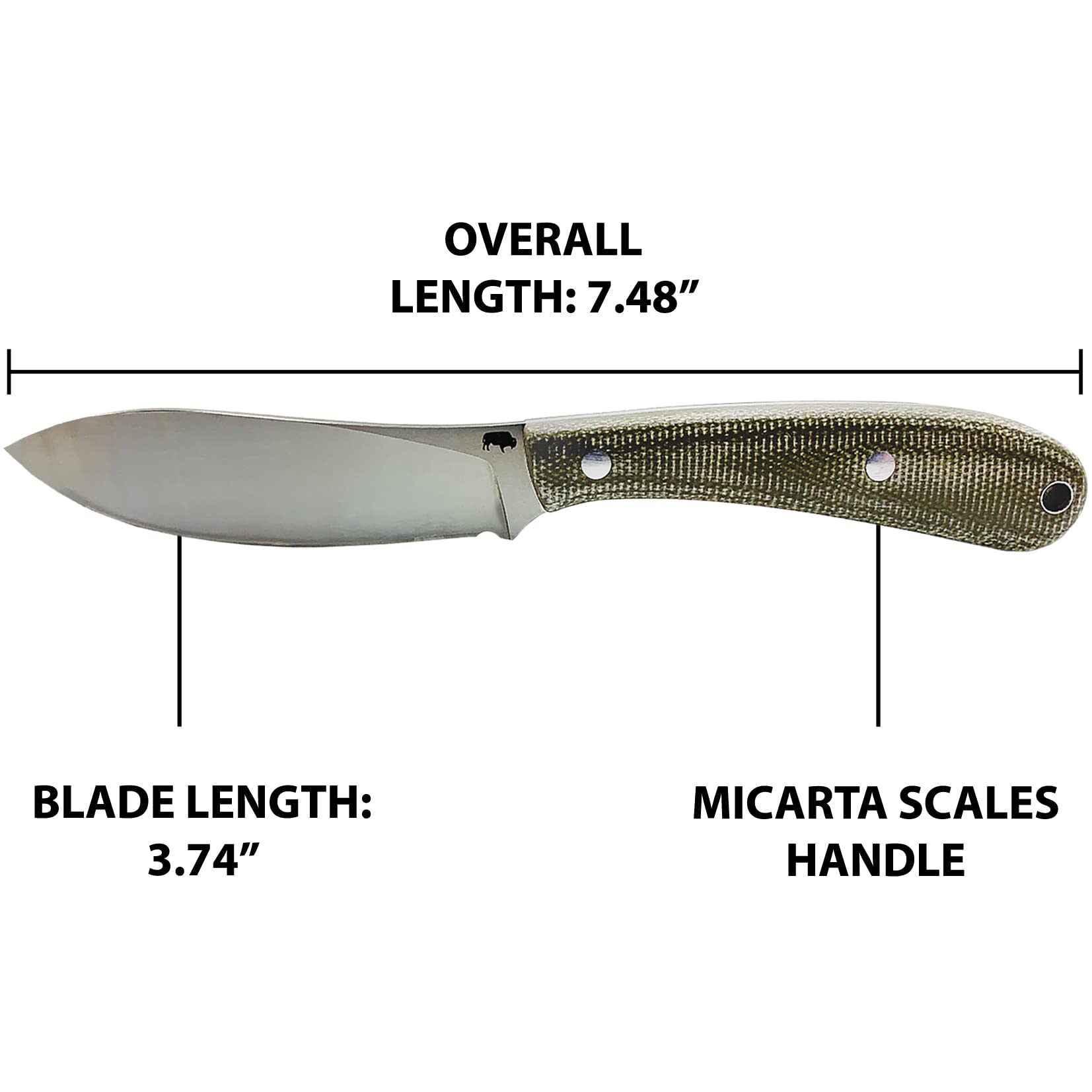 Lord & Field Tallulah Fixed Blade Survival Knife 440C Stainless Steel 3.74in Blade Modified Drop Point - Micarta Scales Handle - Scout Carry Leather Sheath - Hunting Skinning Knife