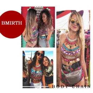 Bmirth Body Chain Rhinestone Pearl Bikini Chain Sexy Bar Chest Body Jewelry Rave Nightclub Party Festival Body Accessories for Women and Girls (Colorful-2)