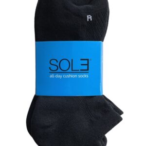 SOL3 Mens All-Day Cushion Socks (Pack of 3) - No Show Athletic Running Low Cut Ankle Socks (Size 9-11, Black)