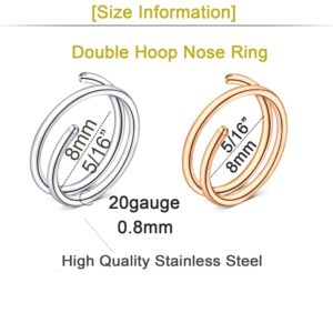 QWALIT Nose Rings Hoops Nose Hoops Double Nose Ring for Single Piercing Double Hoop Nose Ring Double Nose Ring Hoop Double Loop Nose Ring Spiral Nose Hoops