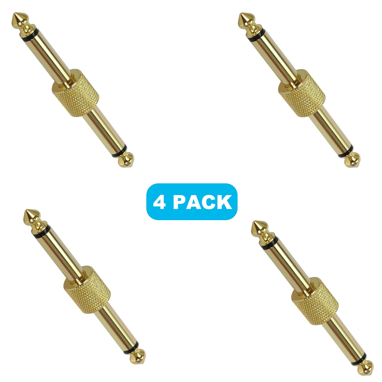 VSN Professional Guitar Pedal Connector, 1/4 inch Copper Guitar Effects Pedal Coupler Straight Type, Gold Plated (4 Pack) …