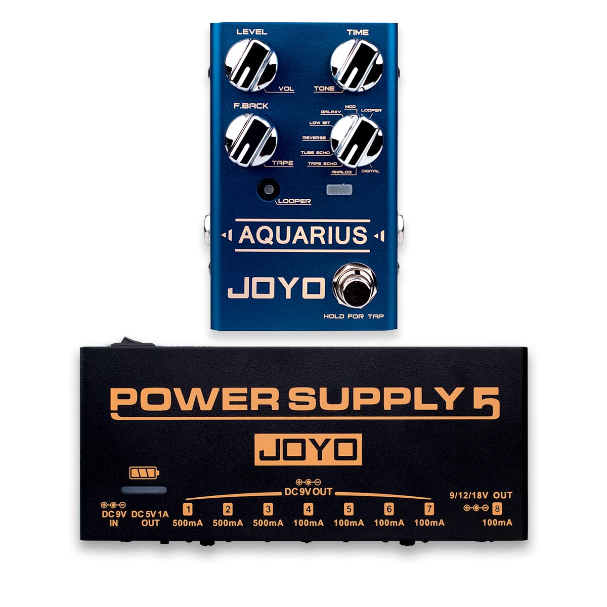 JOYO R-07 Aquarius Digital Delay Pedal Bundle with JP-05 Pedal Power Supply Built-in Rechargeable Battery