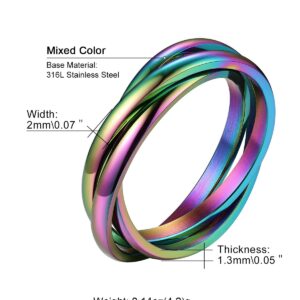 FOCALOOK Womens Rainbow Ring Fashion Fun Ring Triple Interlocked Fidget Ring (Rainbow,8)