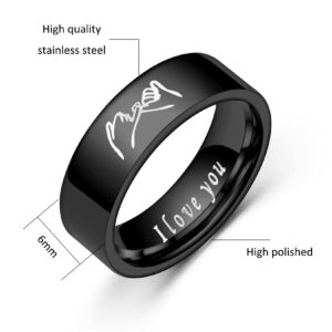 HMOOY Matching Rings for Couples, I Love You Promise Rings Hand in Hand Pinky Promise Ring Couples Rings Set for Him and Her Stainless Steel (Pinky Promise Ring Size 8)