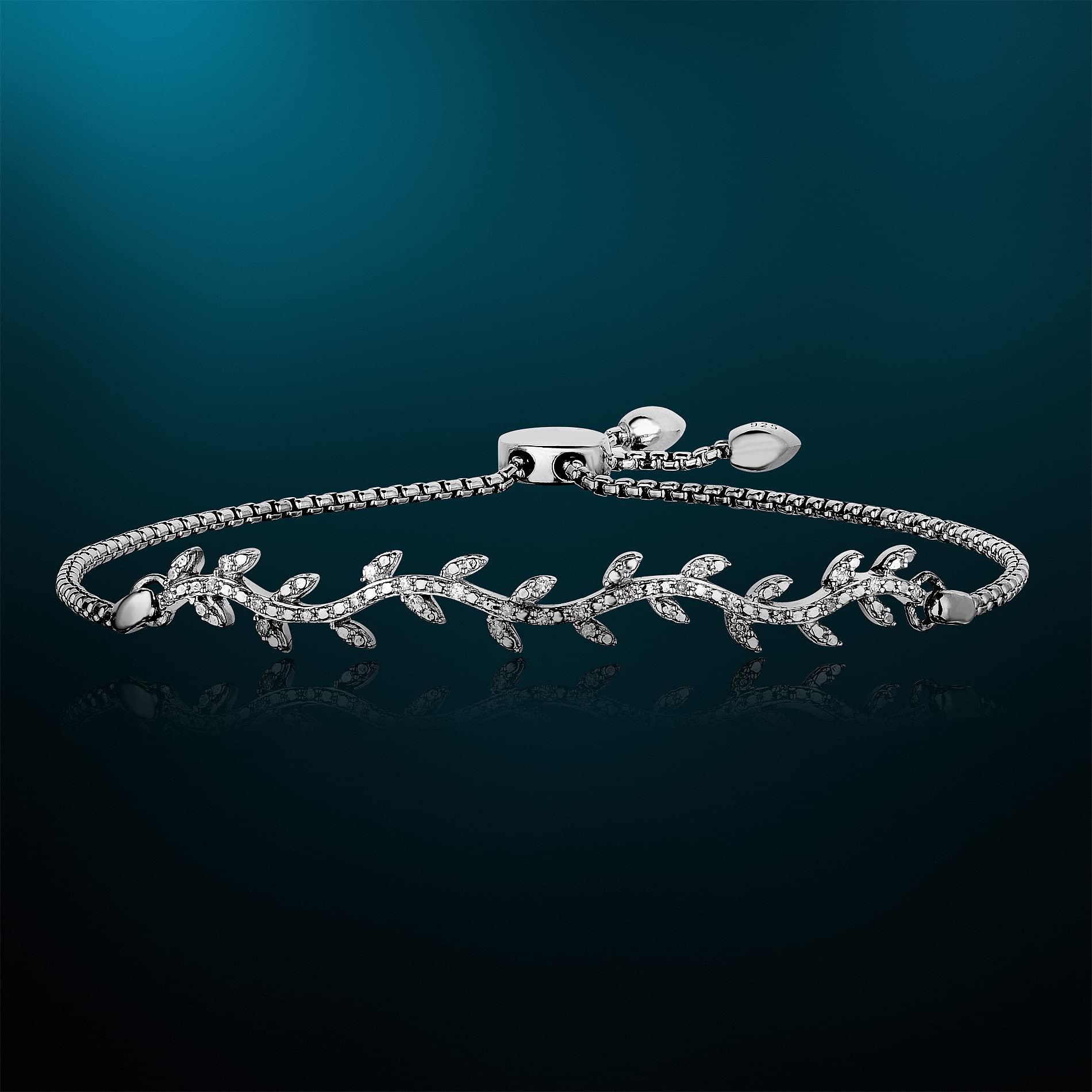 NATALIA DRAKE 1/7 Cttw Adjustable Diamond Bracelet for Women in Rhodium Plated 925 Sterling Silver Vine Leaf