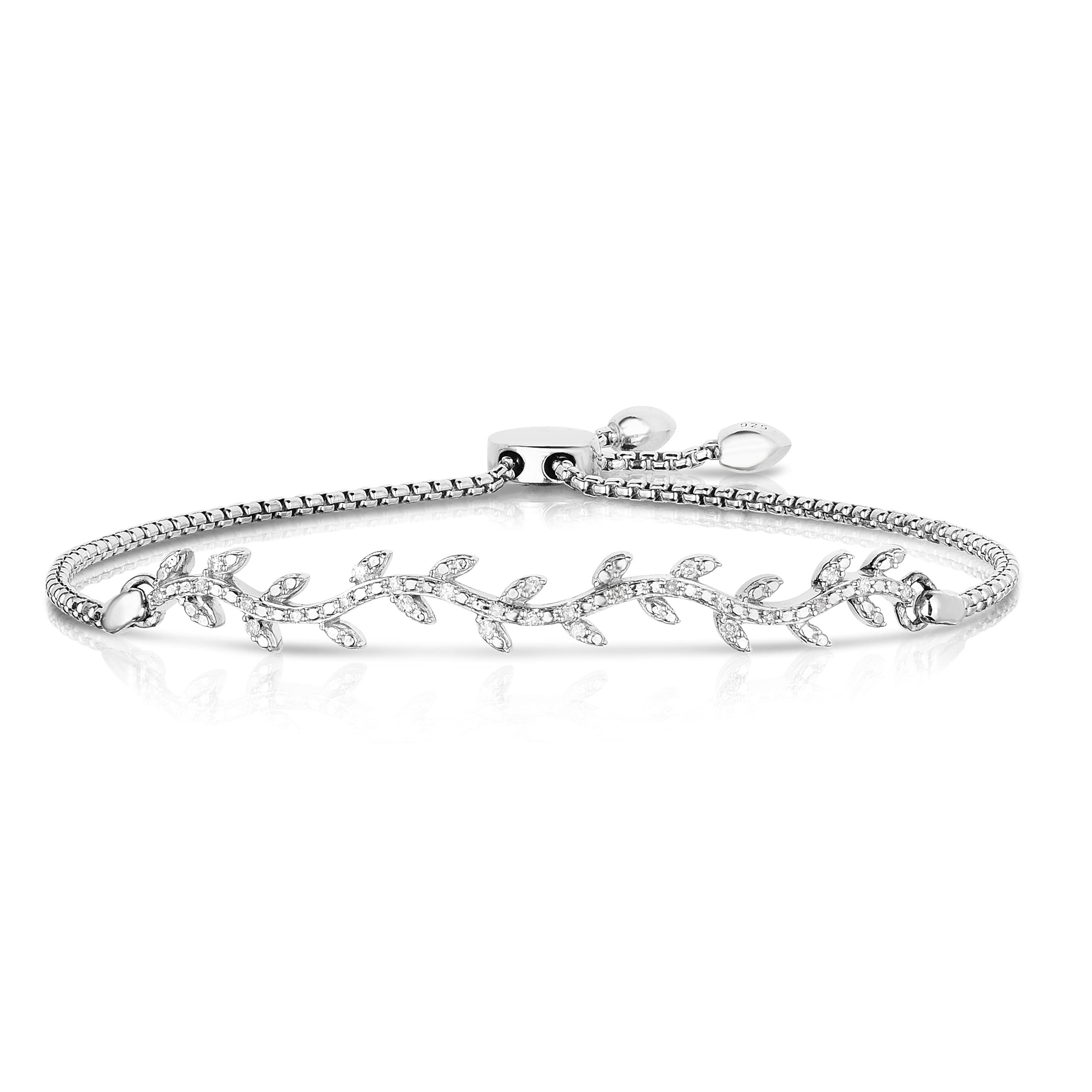 NATALIA DRAKE 1/7 Cttw Adjustable Diamond Bracelet for Women in Rhodium Plated 925 Sterling Silver Vine Leaf