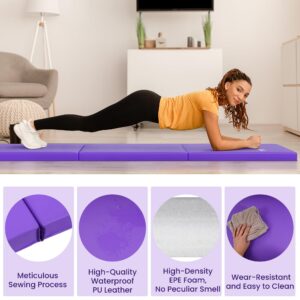 Signature Fitness 2" Thick Three Folds Folding Exercise Mat with Carrying Handles for MMA, Gymnastics and Home Gym Protective Flooring, Purple