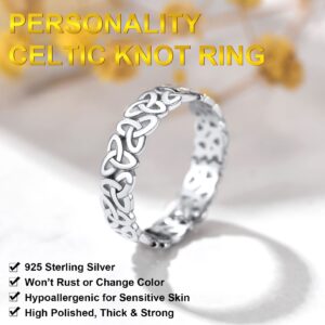 FOCALOOK Celtic Knot Ring 925 Sterling Silver Triquetra Ring Wedding Band Stackable Ring Celtic Jewelry for Women(Size 8)