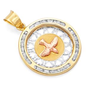 14k REAL Tri color Gold Holy Spirit Dove CZ Charm Pendant