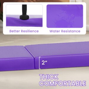 Signature Fitness 2" Thick Three Folds Folding Exercise Mat with Carrying Handles for MMA, Gymnastics and Home Gym Protective Flooring, Purple