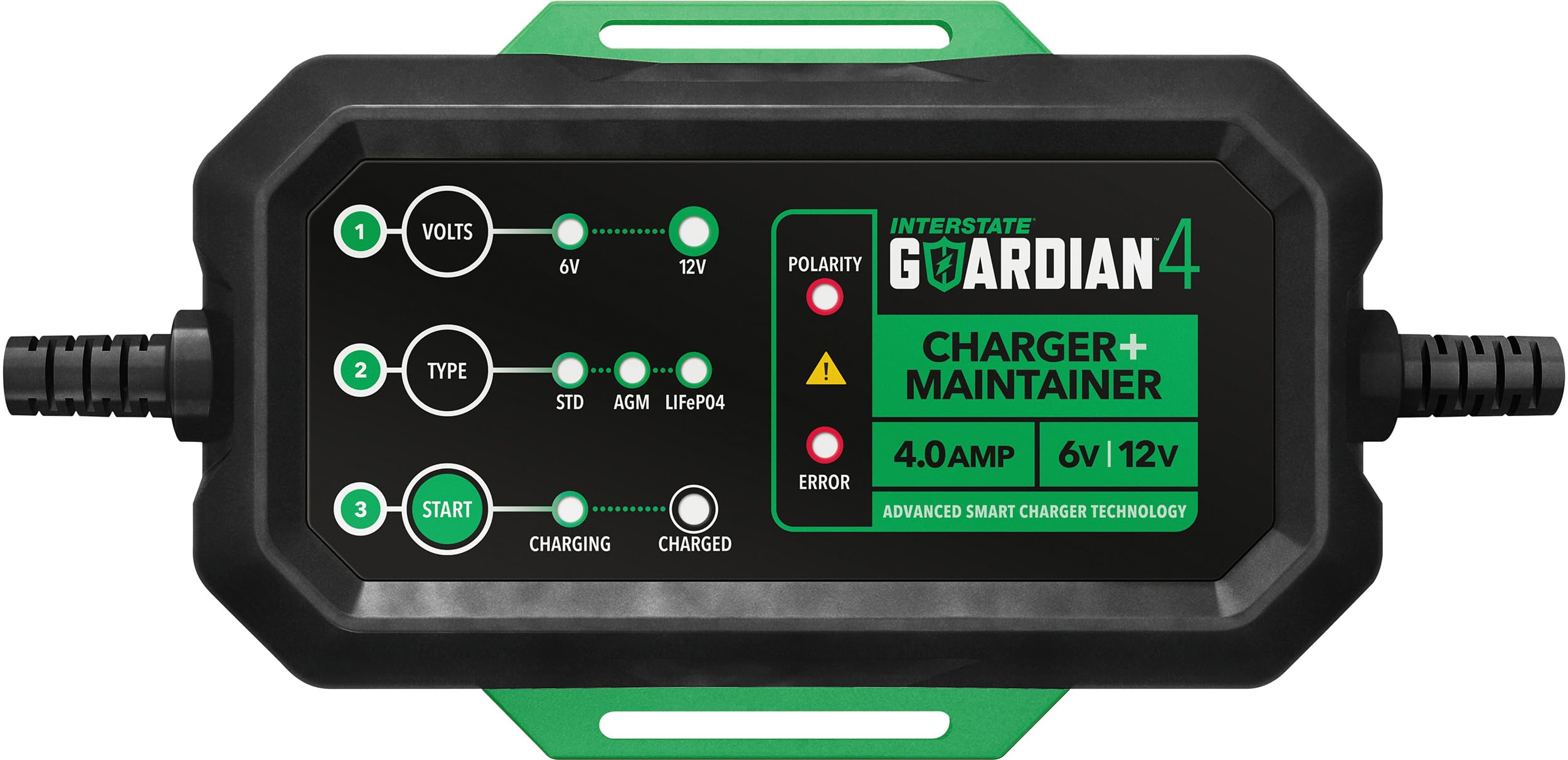 Interstate Batteries 12V, 6V Battery Charger & Maintainer (12V and 6V, 4.0A) Portable, Automatic, Trickle Charging for LiFePO4, Deep-Cycle, Automotive, AGM, Powersports, Boats (CHGIB40)