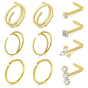 QWALIT Nose Rings Nose Rings Hoops Double Hoop Nose Rings for Women Nose Piercings Jewelry Double Nose Ring for Single Piercing Nose Studs Nose Rings Studs Gold