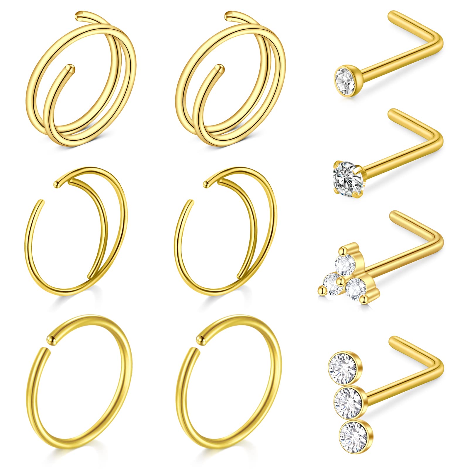 QWALIT Nose Rings Nose Rings Hoops Double Hoop Nose Rings for Women Nose Piercings Jewelry Double Nose Ring for Single Piercing Nose Studs Nose Rings Studs Gold