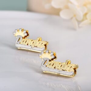 Stud Earrings Personalized for Women 18K Gold-Plate Custom Name Earrings Double Plate Personalized Stud Earrings with Crown Customize Earrings Jewelry Gift for Mother' Day