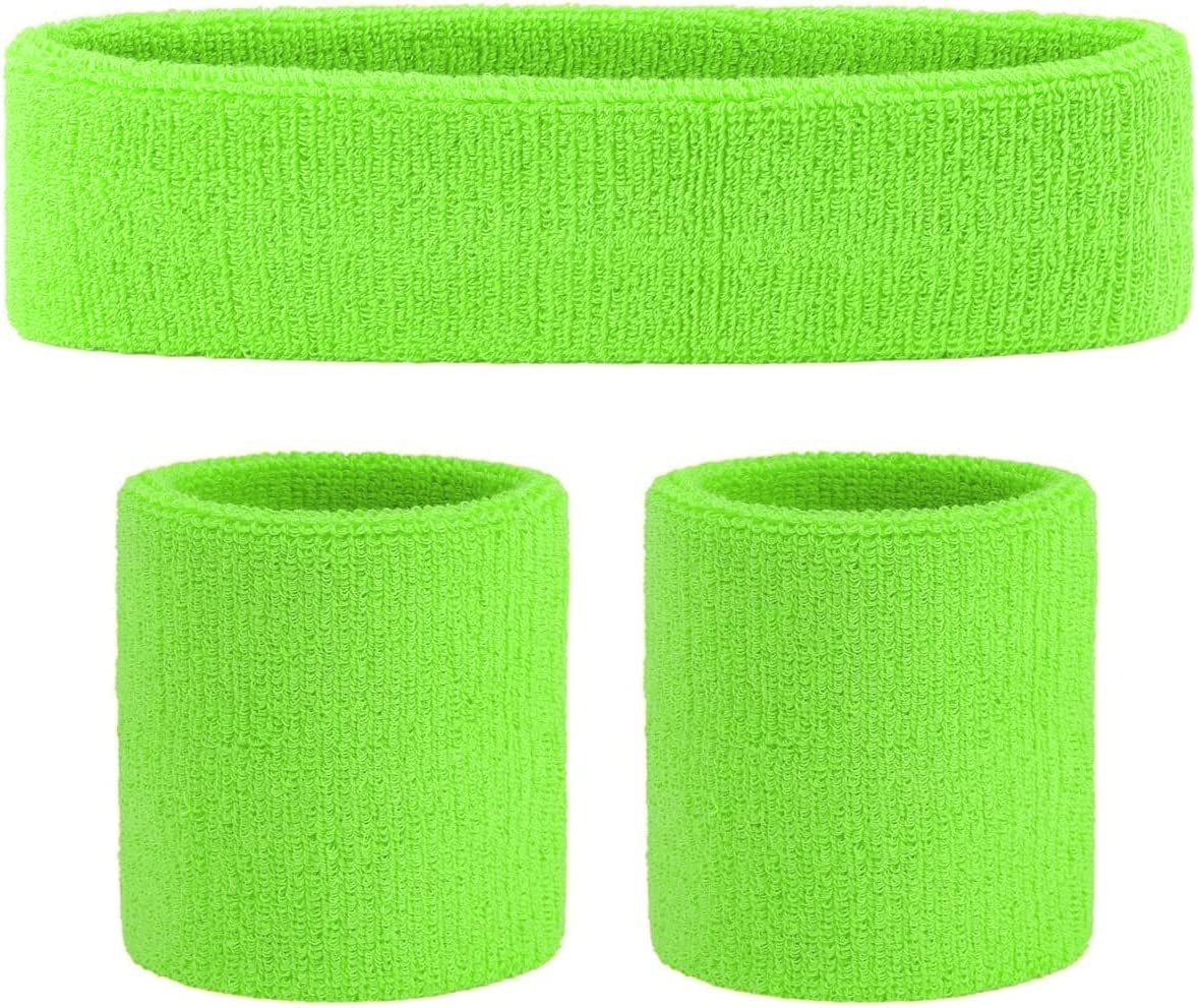 80s Sweatbands and Wristbands, Neon Sweatbands 80s, Sports Headband and Wristband Sets in 5 Colors