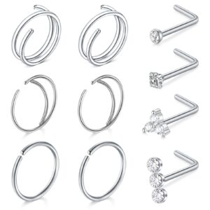 QWALIT Nose Rings Nose Rings Hoops Double Hoop Nose Rings for Women Nose Piercings Jewelry Double Nose Ring for Single Piercing Nose Studs Nose Rings Studs Silver