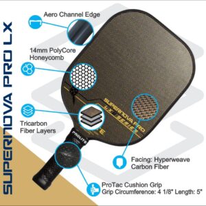 PROLITE LX Series Pickleball Paddles | Hyperweave Carbon Fiber Pickleball Paddle | 14mm Poly Core | Pickleball Rackets Made in The USA Since 1984 (Supernova Pro LX, Silver Fibers)