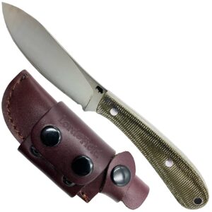 Lord & Field Tallulah Fixed Blade Survival Knife 440C Stainless Steel 3.74in Blade Modified Drop Point - Micarta Scales Handle - Scout Carry Leather Sheath - Hunting Skinning Knife