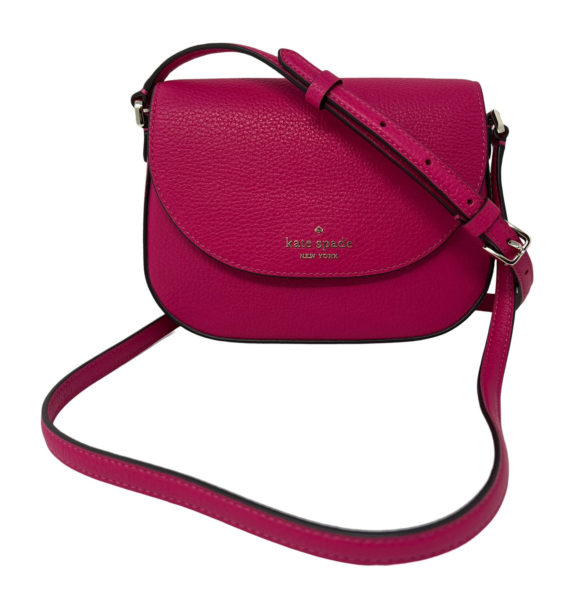 Kate Spade New York Leather Leila Mini Flap Crossbody Shoulder Bag, Pink Ruby