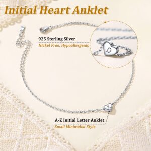 Suplight Sterling Silver Anklets for Women Dainty M Initial Heart Ankle Bracelets