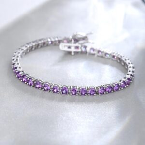 FANCIME Sterling Silver Tennis Bracelet Created Amethyst Tennis Bracelet February Birthstone Wedding Bridal Prom Fine Jewelry Gift For Women, Length 7.9 Inch Width 4mm