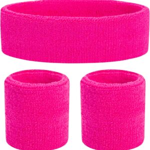 80s Sweatbands and Wristbands, Neon Sweatbands 80s, Sports Headband and Wristband Sets in 5 Colors