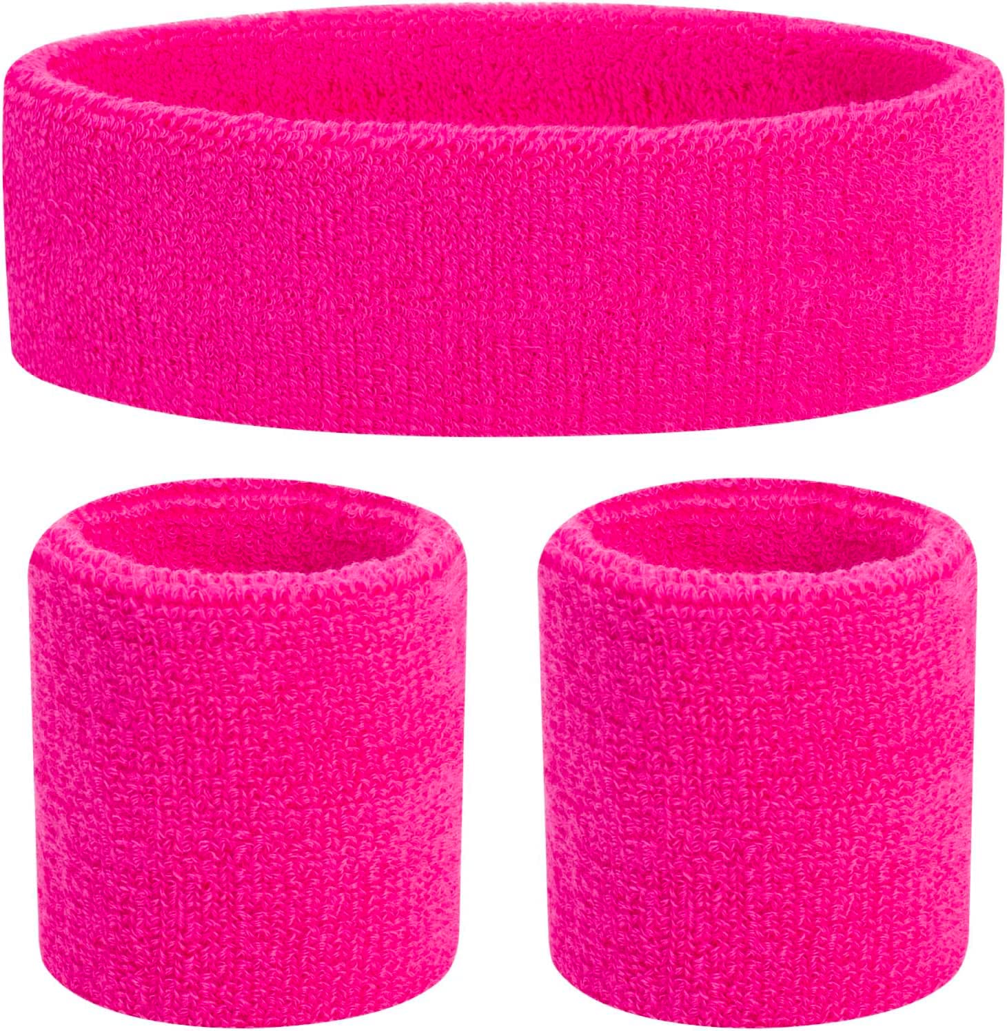 80s Sweatbands and Wristbands, Neon Sweatbands 80s, Sports Headband and Wristband Sets in 5 Colors