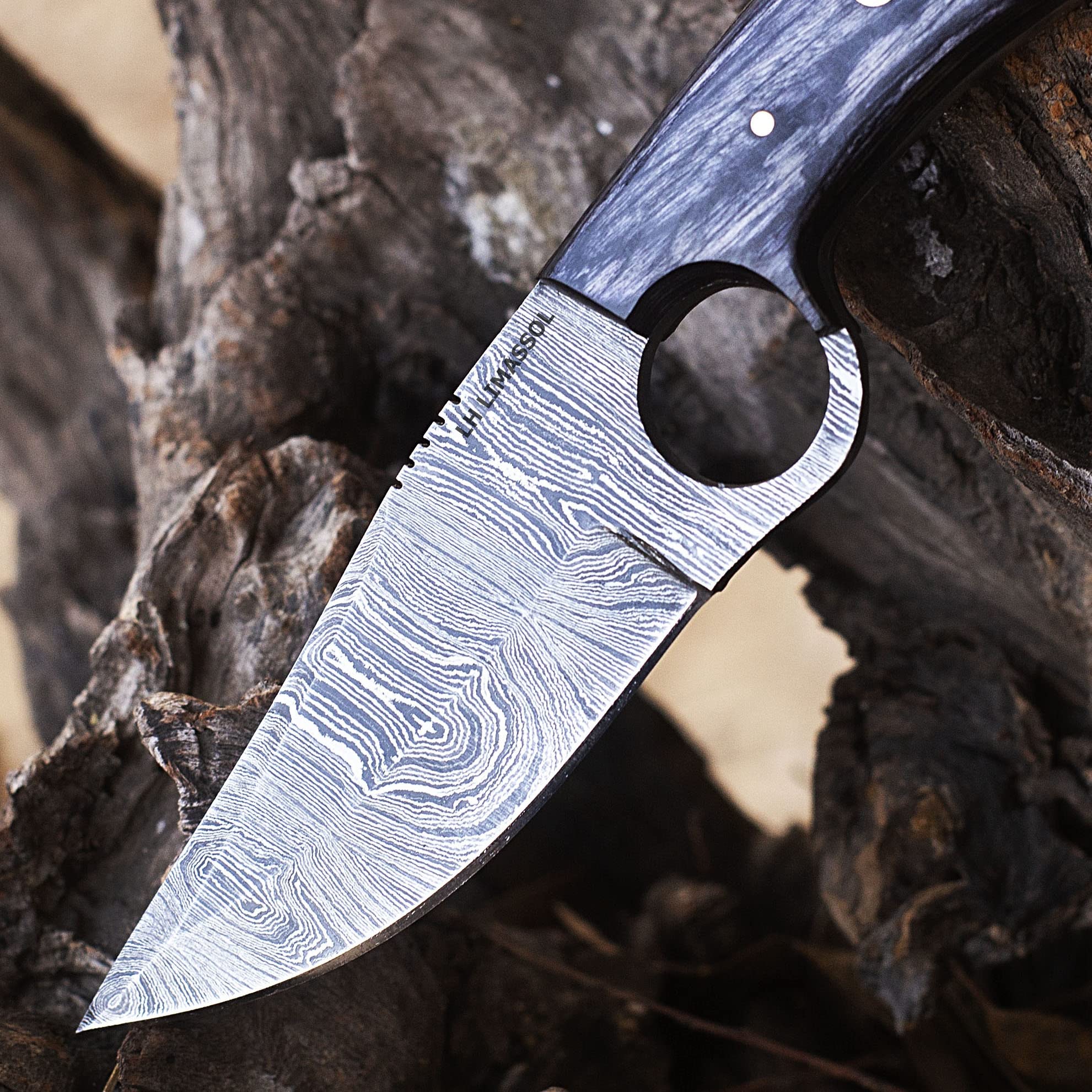 LH LIMASSOL 9 INCH Fixed Blade Custom Handmade Damascus Hunting knife/skinner knife/skinning knife leather sheath