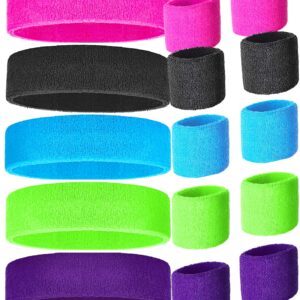 80s Sweatbands and Wristbands, Neon Sweatbands 80s, Sports Headband and Wristband Sets in 5 Colors