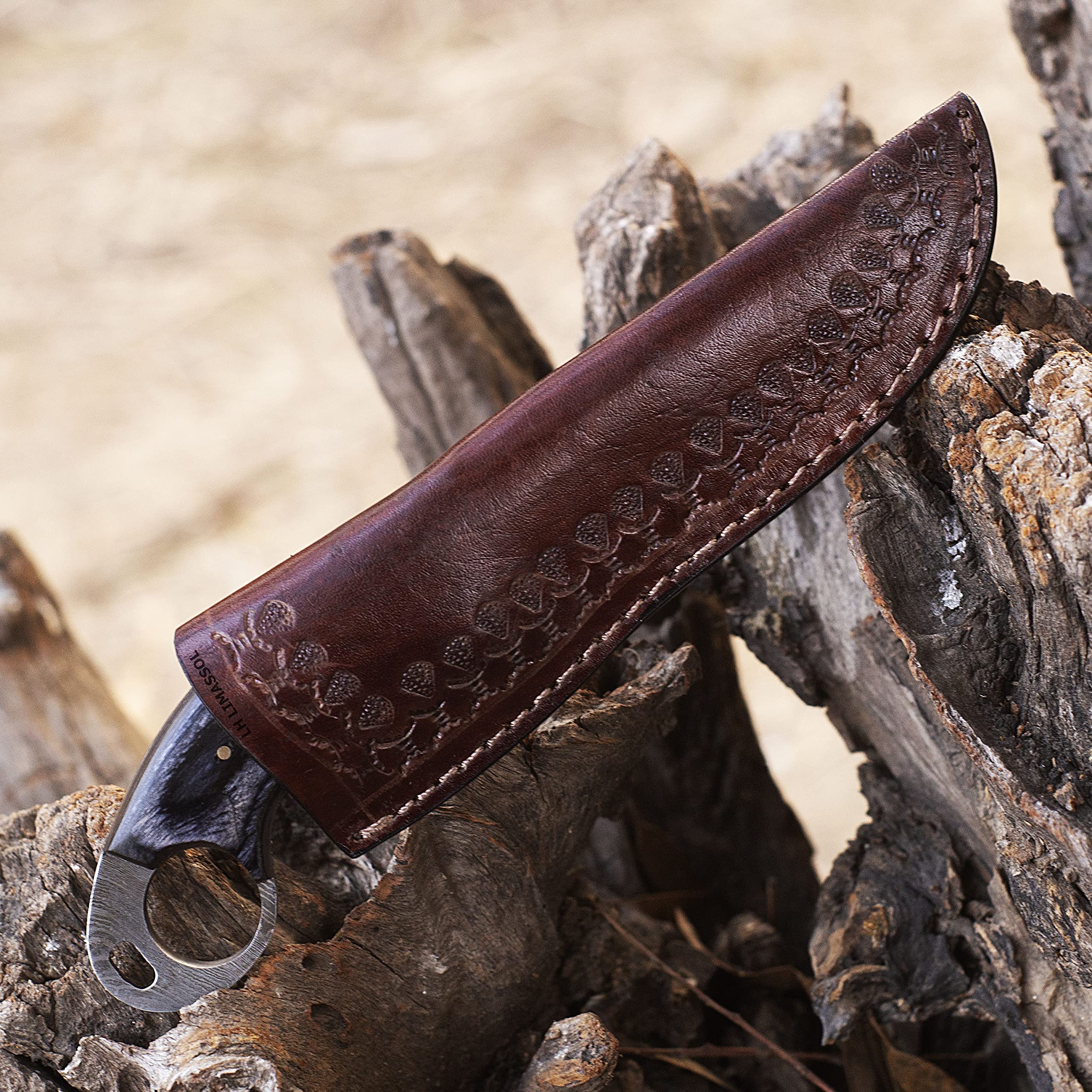 LH LIMASSOL 9 INCH Fixed Blade Custom Handmade Damascus Hunting knife/skinner knife/skinning knife leather sheath