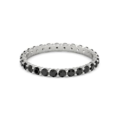 Black Spinel Round 2.50 MM Eternity 925 Sterling Silver Women Stacking Ring Jewelry (Sterling Silver, 6)