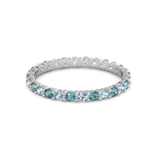 Carillon Aquamarine With London Blue Topaz Round 2.50 MM 925 Sterling Silver Women Stacking Ring (Sterling Silver, 8)