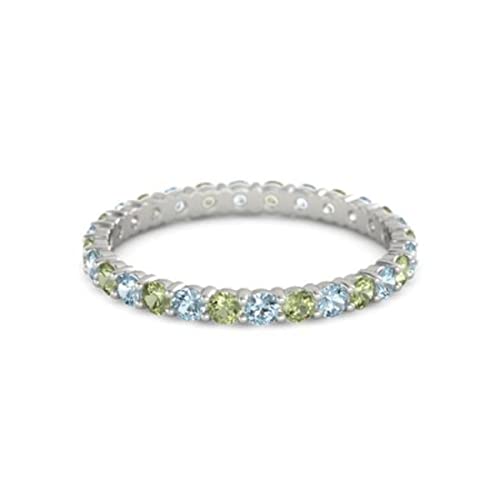 CARILLON Aquamarine With Peridot Round 2.50 MM Eternity 925 Sterling Silver Women Stacking Ring (Sterling Silver, 6.5)