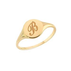 Elefezar 925 Sterling Silver Personalized Minimalist Script Letter Ring Gold Plated Custom Letter Chevalier Ring Gold