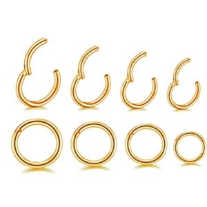 16G Hypoallergenic Nose Rings 316L Surgical Steel Piercing Jewelry Hinged Segment Ring Body Piercing Septum Nose Hoop Lip Rings Nose Helix Cartilage Rook Earrings (16G 4Pairs 6/8/10/12mm Gold)