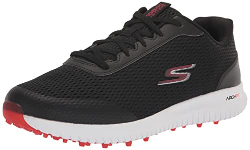 Skechers Men's Max Fairway 3 Arch Fit Spikeless Golf Shoe Sneaker, Black/Red, 10.5 Wide