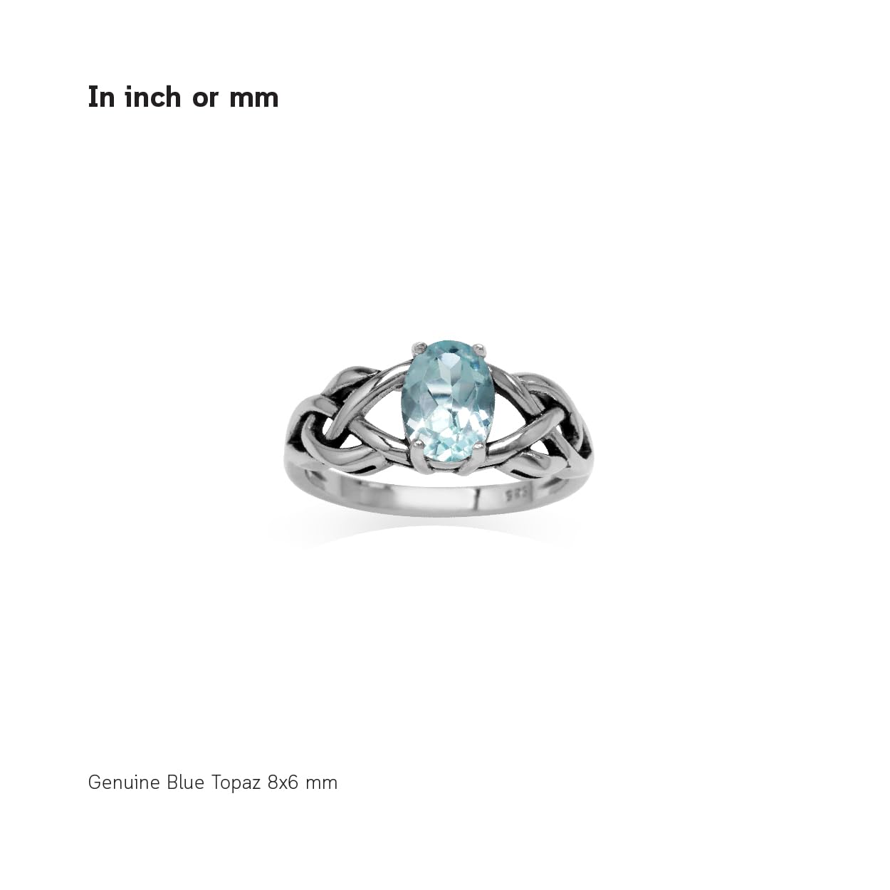 Silvershake 1.5 Carat Genuine Blue Topaz 925 Sterling Silver Celtic Knot Solitaire Ring Size 8.5