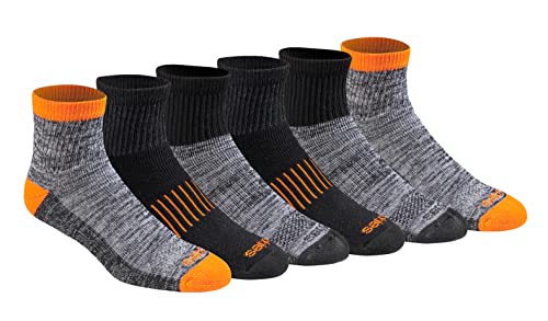 Dickies Men's Dri-Tech Moisture Control Quarter Socks, Available in M-XXL (6, 12, 18, Hi-Vis Orange Black (6 Pairs), X-Large