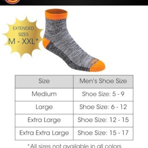 Dickies Men's Dri-Tech Moisture Control Quarter Socks, Available in M-XXL (6, 12, 18, Hi-Vis Orange Black (6 Pairs), X-Large