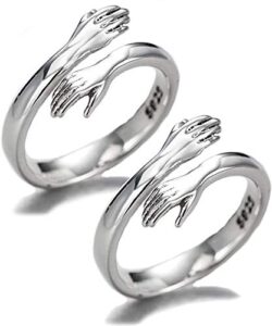 enthana 2 pcs couple hugging rings, adjustable 925 sterling silver hug rings for couple women men jewelry (silver)