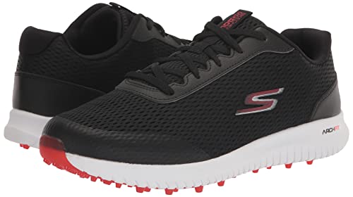 Skechers Men's Max Fairway 3 Arch Fit Spikeless Golf Shoe Sneaker, Black/Red, 10.5 Wide