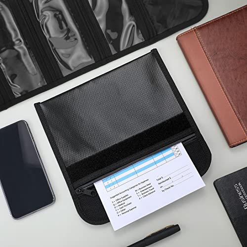 2 Pcs Money Wallet Organizer for Cash with Fireproof Bag Waterproof Money Bag for Valuables, Cash Budget Wallet Holder Organizer, 5 Zipper Slots, Black Money Travel Pocket for Bills Coins Tickets