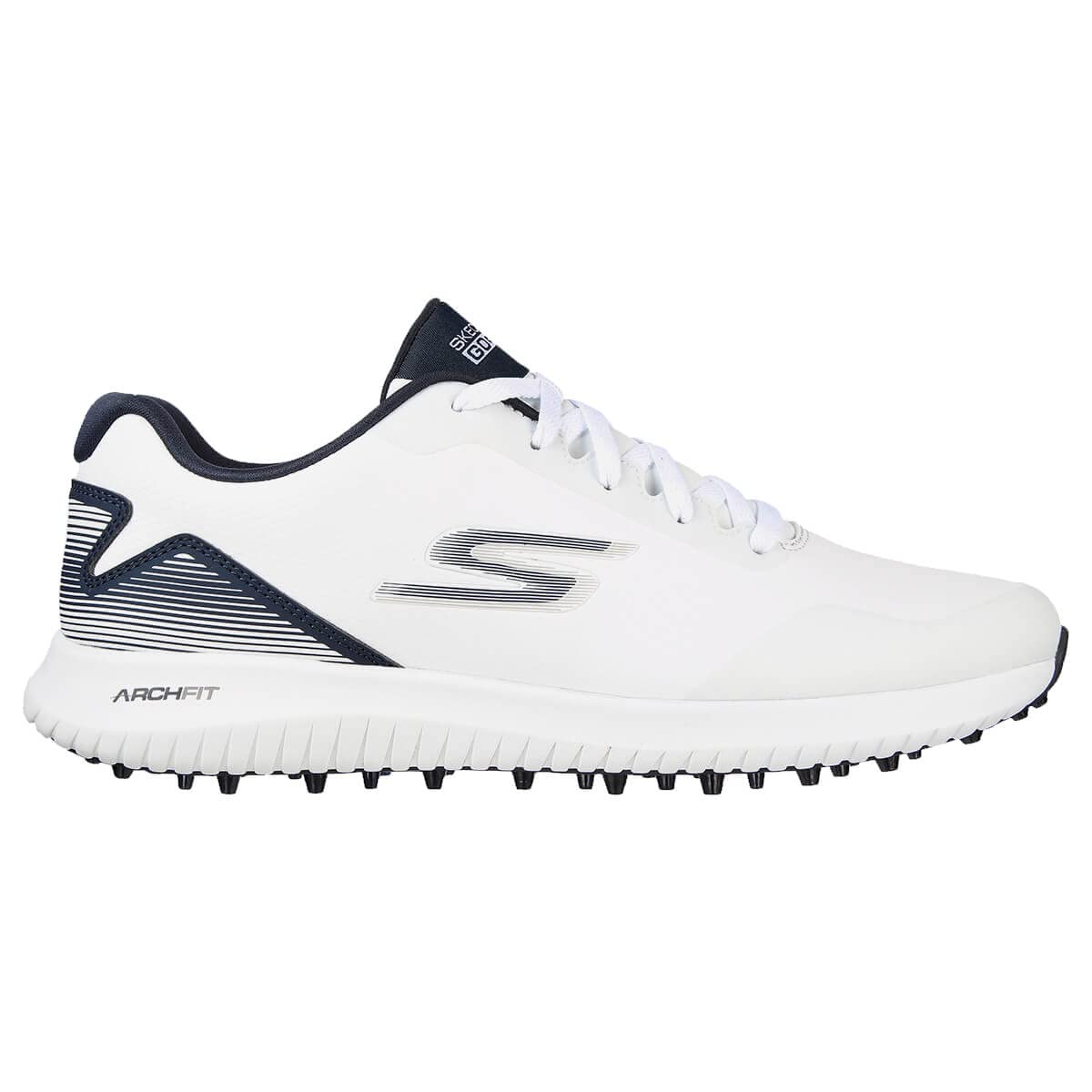 Skechers Men's Max 2 Arch Fit Waterproof Spikeless Golf Shoe Sneaker, White/Navy, 10.5