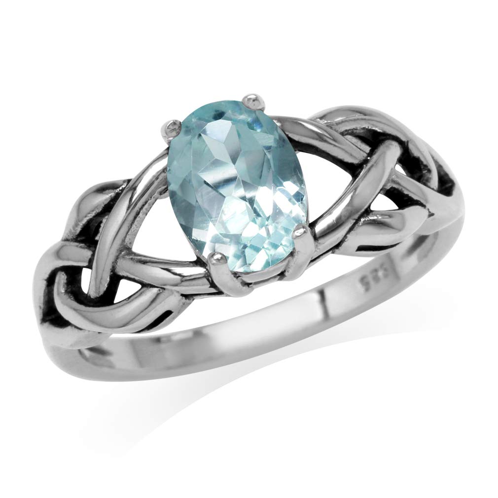 Silvershake 1.5 Carat Genuine Blue Topaz 925 Sterling Silver Celtic Knot Solitaire Ring Size 8.5